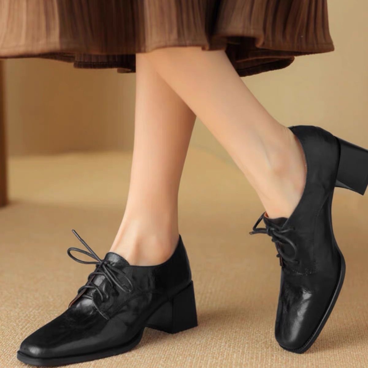 Oxford Lace Up Women - Sepatu Oxford dengan Ujung Kotak dan