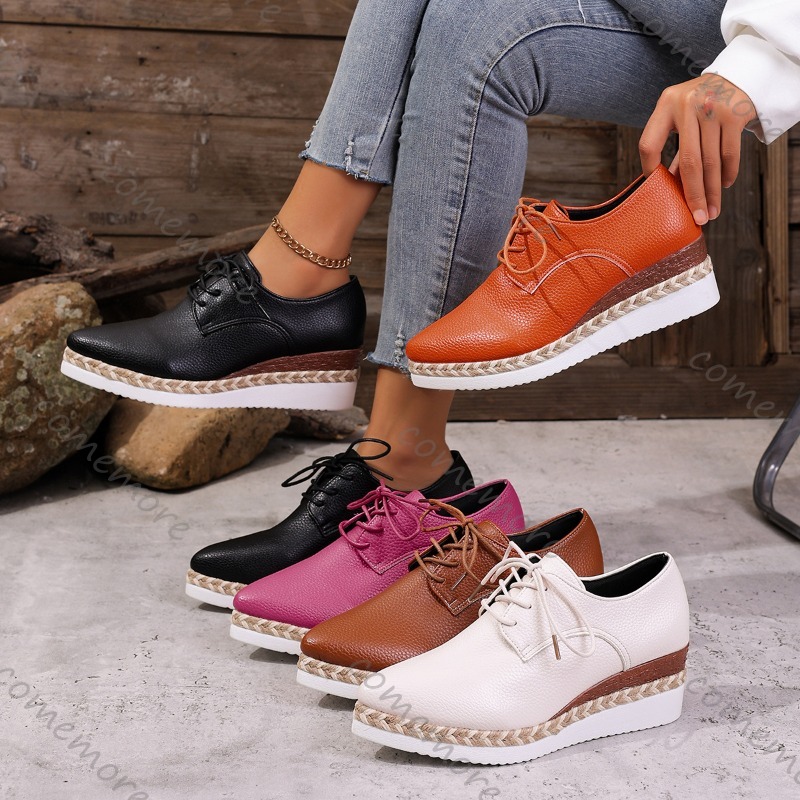 Oxford Lace Up Women - Sepatu Oxford Wedge Wanita Kulit dengan