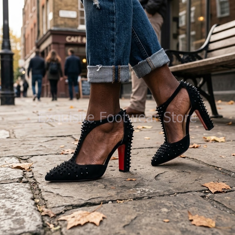 Court Heel Pointed - Sepatu hak tinggi suede hitam berujung