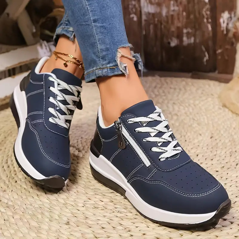 Oxford Lace Up Women - Sepatu Sneakers Wanita dengan Ritsleting Samping,
