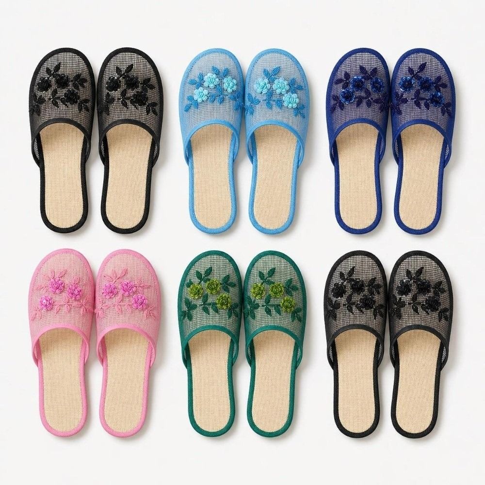Mule Slip On - Sandal Jaring Bordir Bunga Kasual, Sol