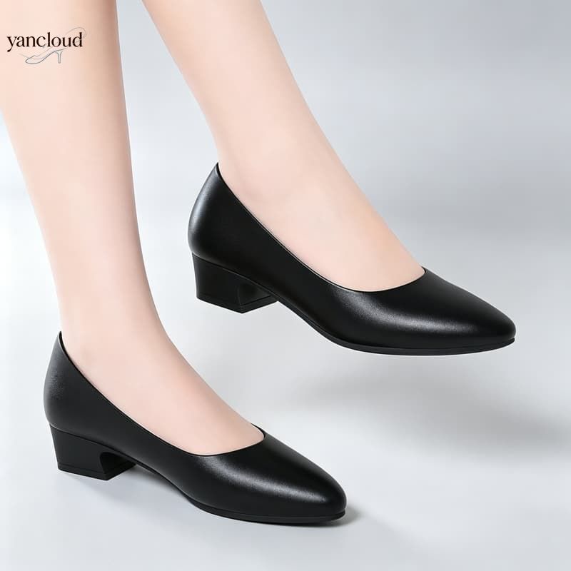 Court Heel Pointed - Sepatu Wanita Kulit Lembut Elegan Serbaguna,