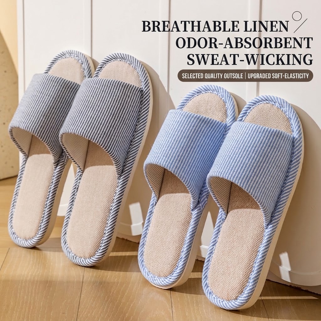 Mule Slip On - Sandal Linen Rami Bernapas untuk Wanita