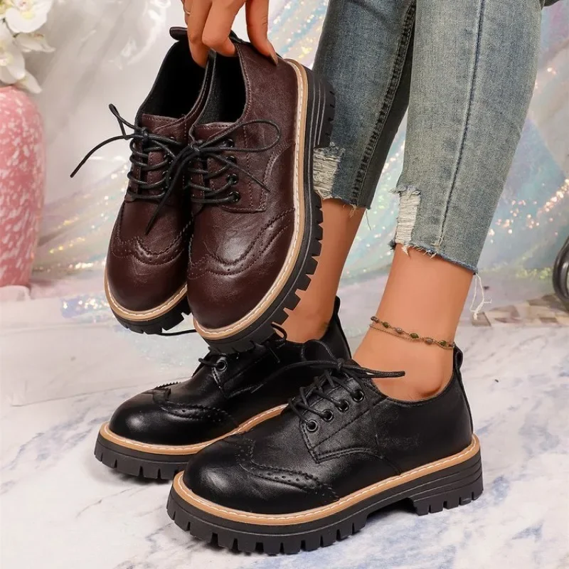 Oxford Lace Up Women - Sepatu Oxford Platform Klasik Wanita, Sol