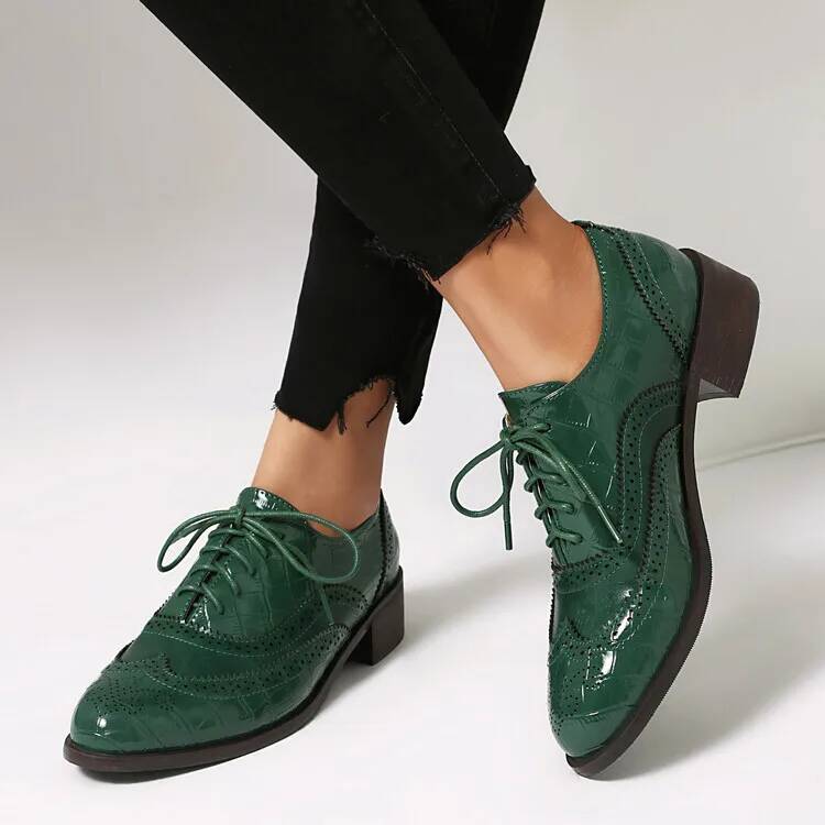 Sepatu Wanita Hak Rendah Model - Oxford Lace Up Women ulasan dan harga