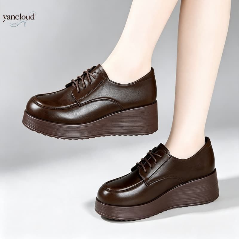 Sepatu Platform Kulit Lembut 6 - Oxford Lace Up Women ulasan dan harga